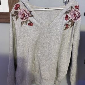 Gray Flower Embroidered Sweatshirt